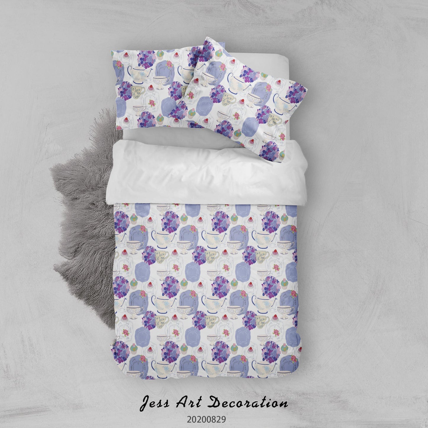 3D Abstract Hand Draw Cartoon Teacup Dessert Butterfly Pattern Quilt Cover Set Bedding Set Duvet Cover Pillowcases WJ 3568