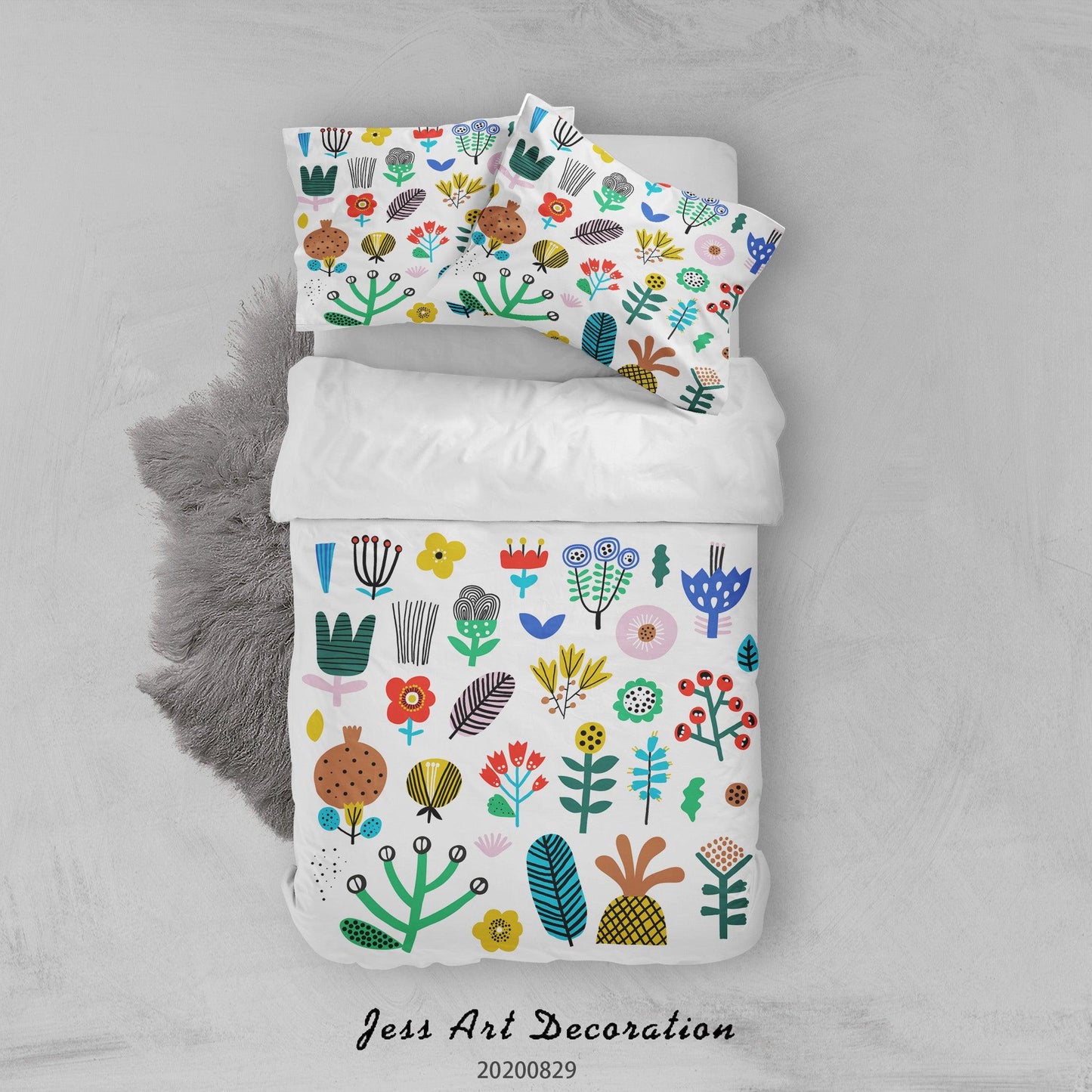 3D Abstract Hand Draw Cartoon Nature Leaves Pattern Quilt Cover Set Bedding Set Duvet Cover Pillowcases WJ 3518