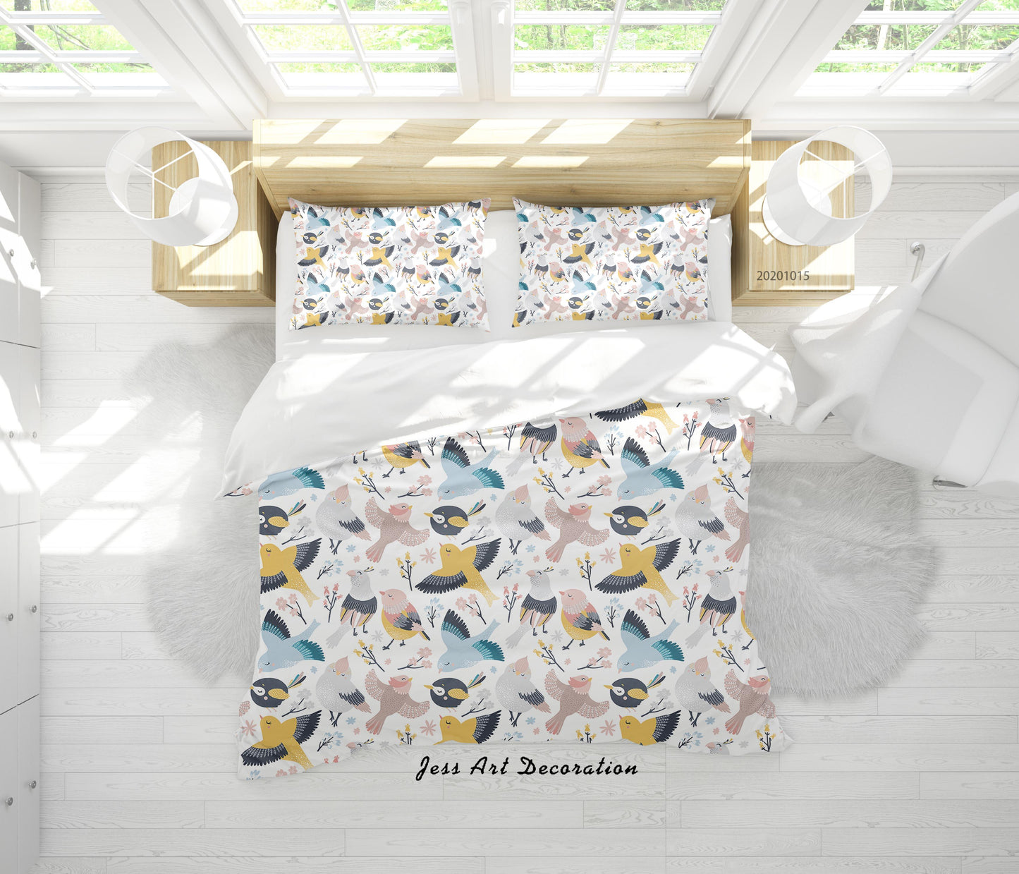 3D Cartoon Animal LIttle BIrds Pattern Quilt Cover Set Bedding Set Duvet Cover Pillowcases WJ 9598