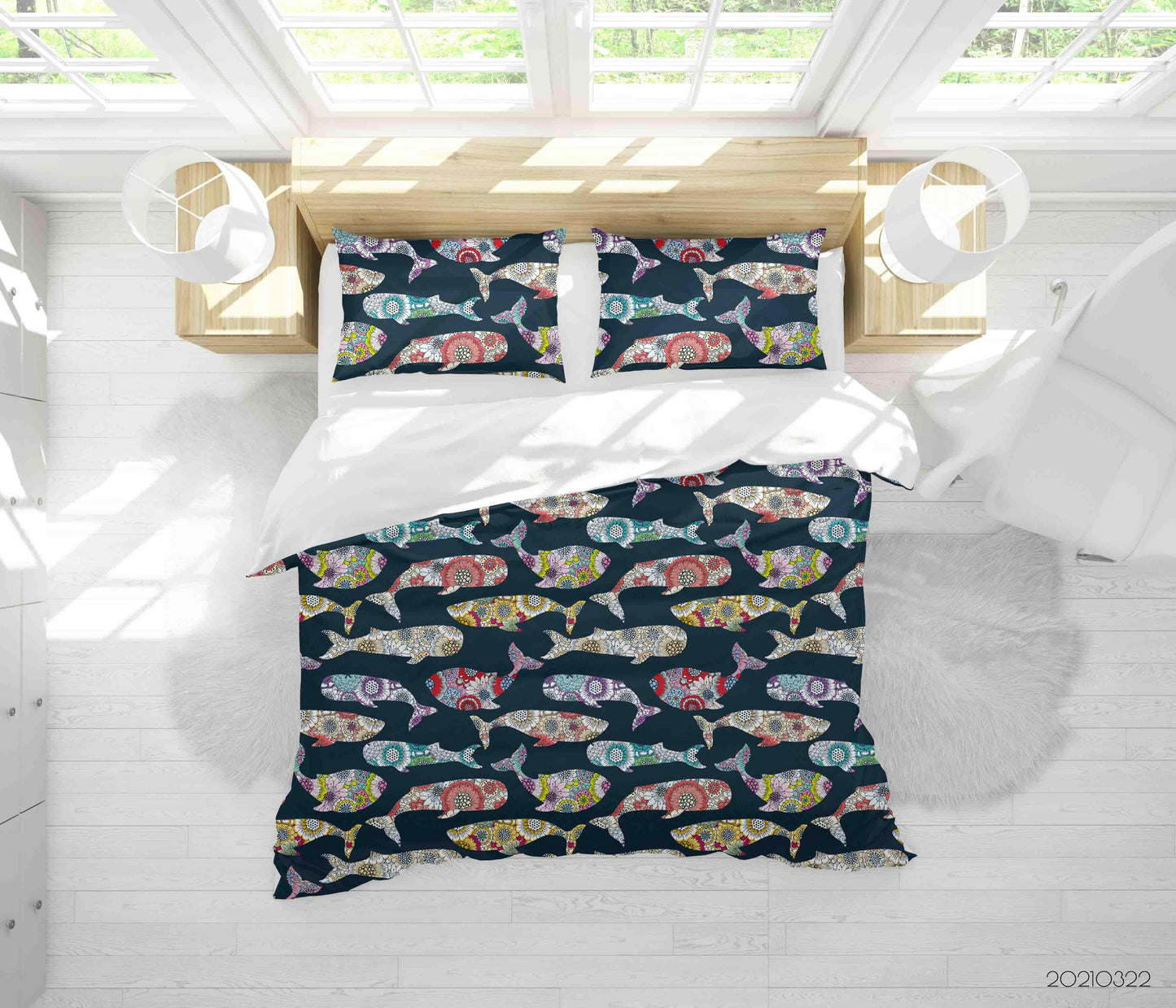 3D Cartoon Colored Fish Sealife Quilt Cover Set Bedding Set Duvet Cover Pillowcases 40 LQH