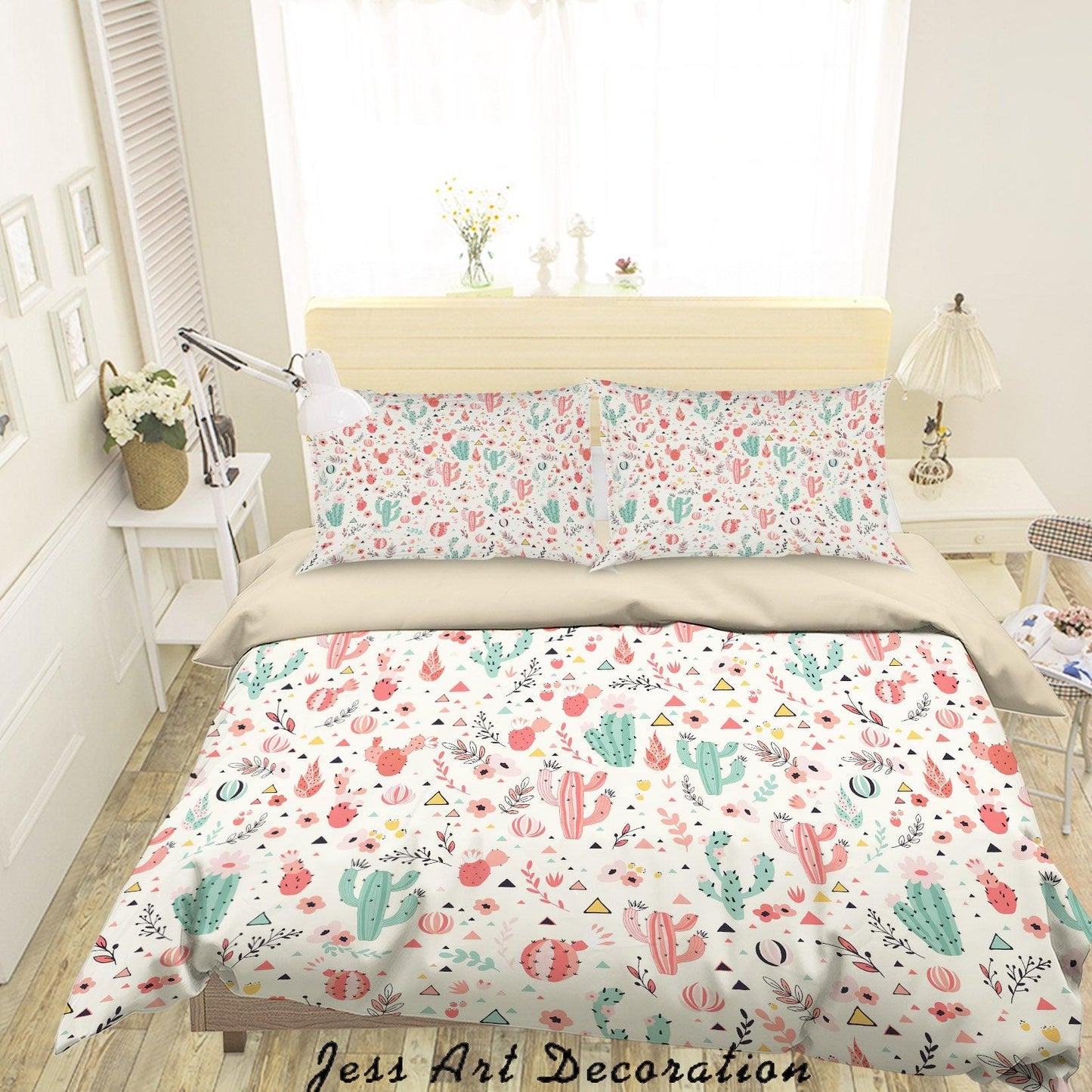 3D Cactus Floral Triangle Quilt Cover Set Bedding Set Duvet Cover Pillowcases SF118