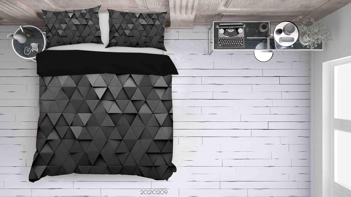 3D Abstract Black Geometry Triangle Quilt Cover Set Bedding Set Duvet Cover Pillowcases 252