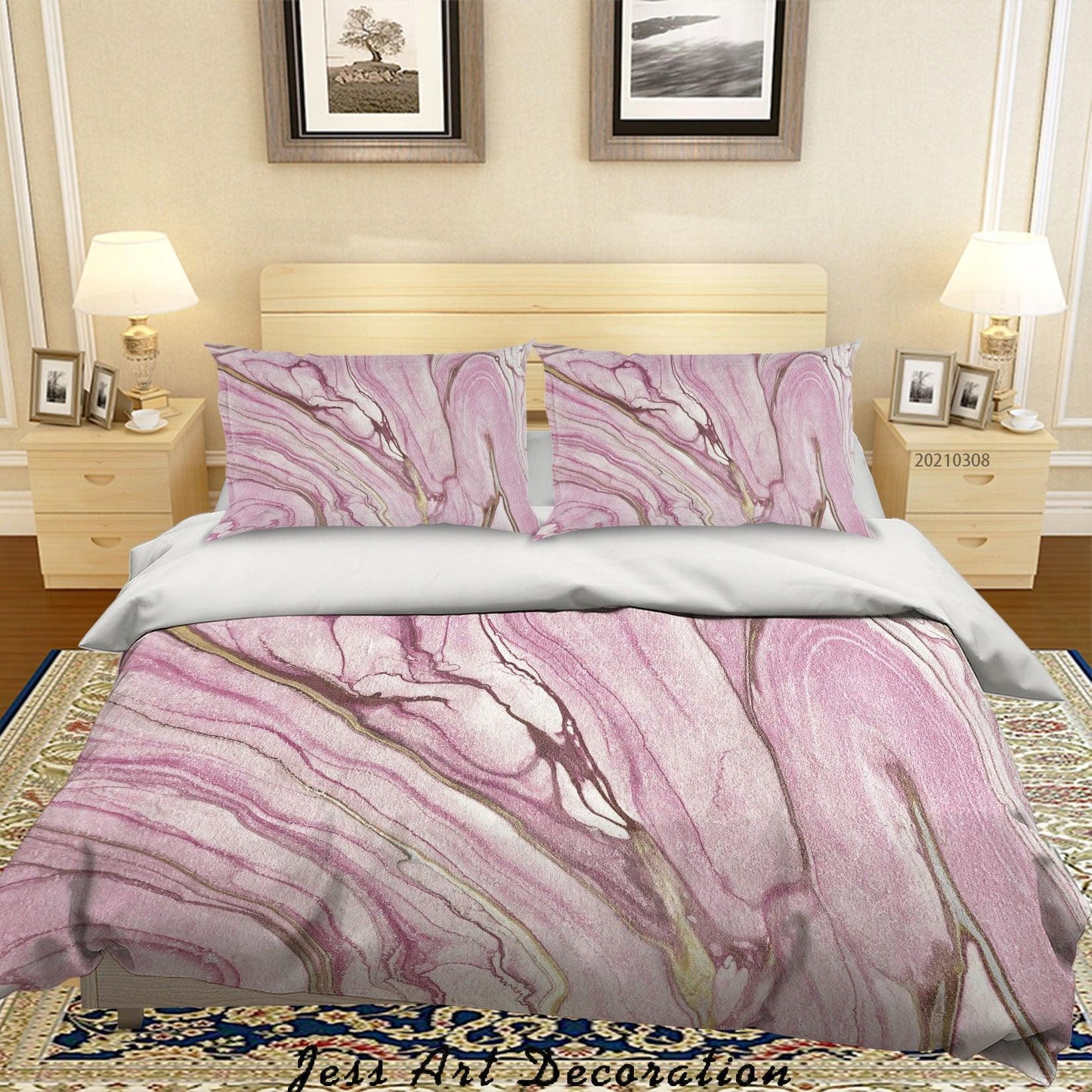 3D Abstract Pink Marble Texture Quilt Cover Set Bedding Set Duvet Cover Pillowcases 258
