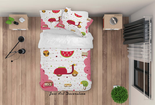 3D Cartoon Electric Vehicle Watermelon Pattern Quilt Cover Set Bedding Set Duvet Cover Pillowcases WJ 6455