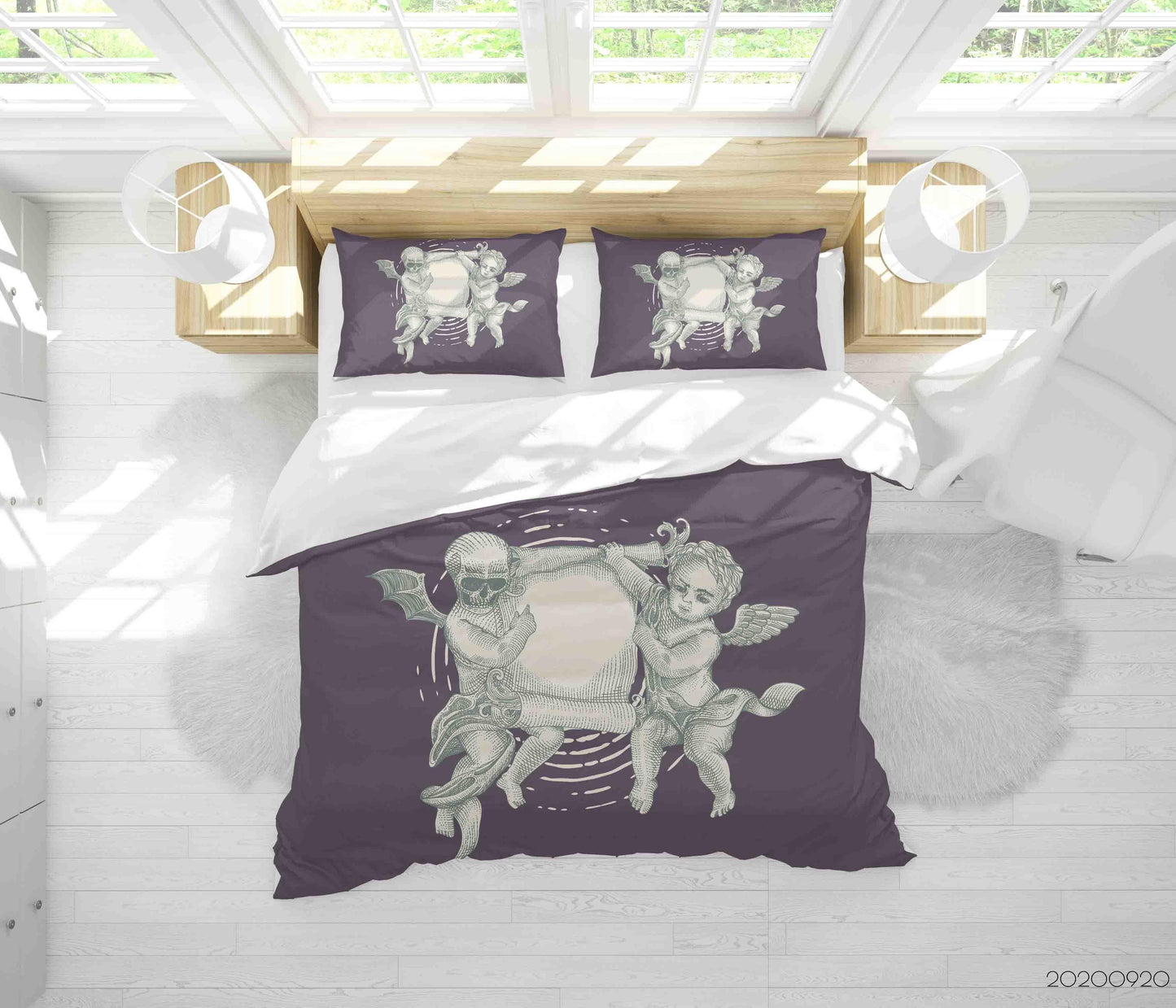 3D Angel Demon Vintage Paper Tattoo Sign Quilt Cover Set Bedding Set Duvet Cover Pillowcases WJ 9147