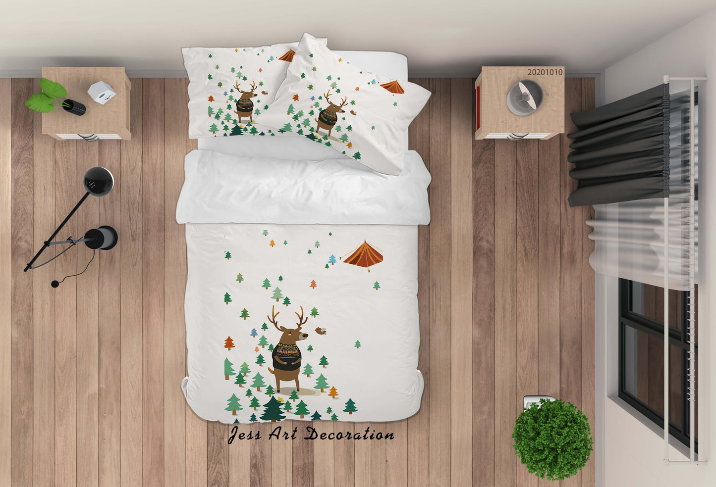 3D Cartoon Cute Christmas Tree Reindeer Quilt Cover Set Bedding Set Duvet Cover Pillowcases WJ 9572