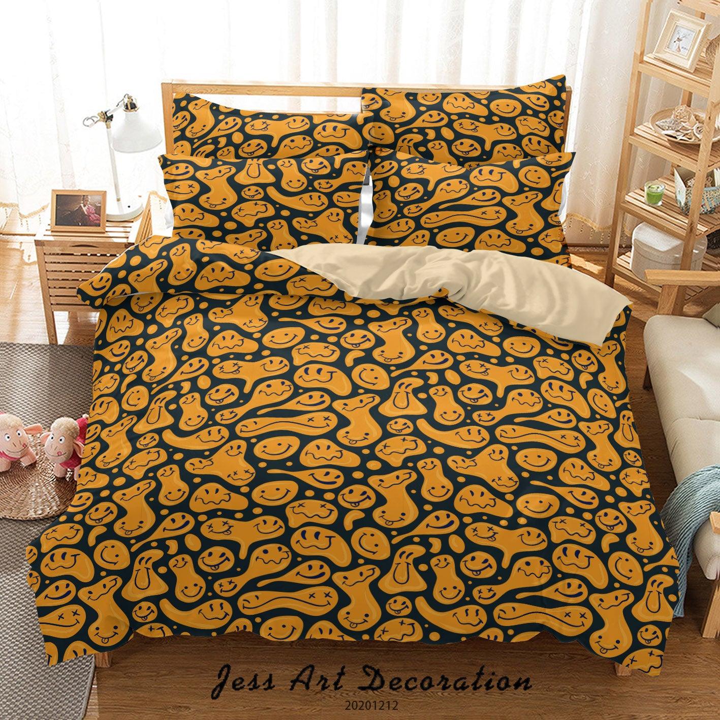 3D Cartoon Different Distorted Smile Emoticons Pattern Background Quilt Cover Set Bedding Set Duvet Cover Pillowcases LXL