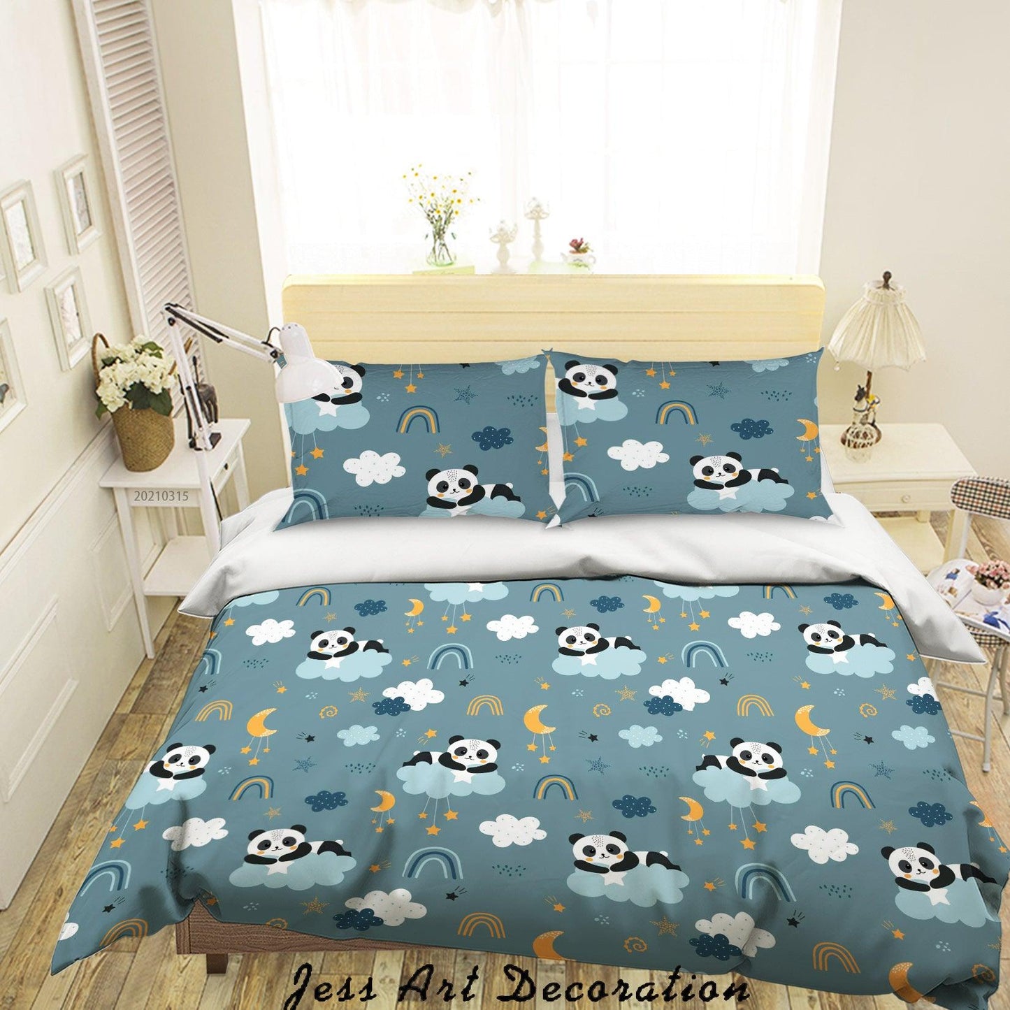 3D Cartoon Moon Cloud Panda Quilt Cover Set Bedding Set Duvet Cover Pillowcases 44
