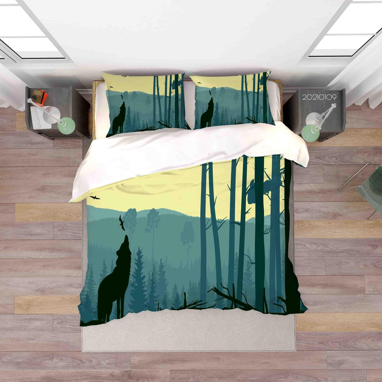 3D Cartoon Green Forest Animal Wolf Quilt Cover Set Bedding Set Duvet Cover Pillowcases 45 LQH