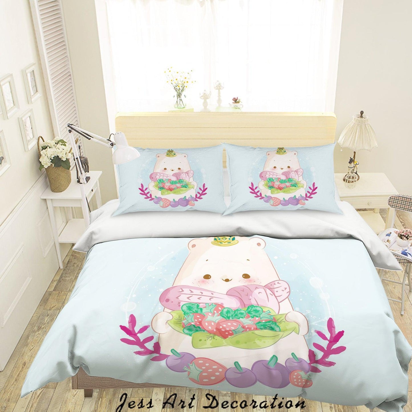 3D Blue Cartoon Bear Quilt Cover Set Bedding Set Duvet Cover Pillowcases SF05