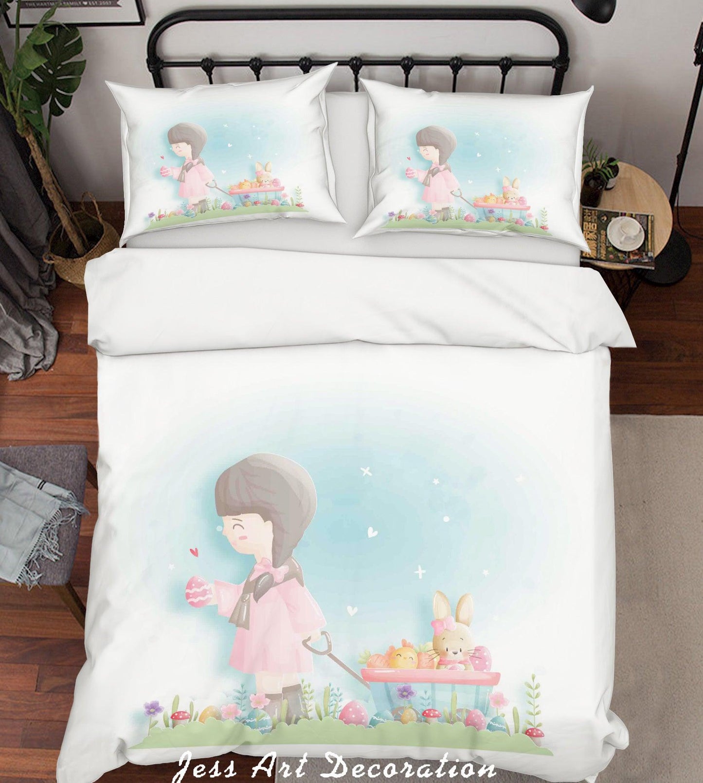 3D Cartoon Girl Rabbit Chick Floral Eggs Quilt Cover Set Bedding Set Duvet Cover Pillowcases SF78