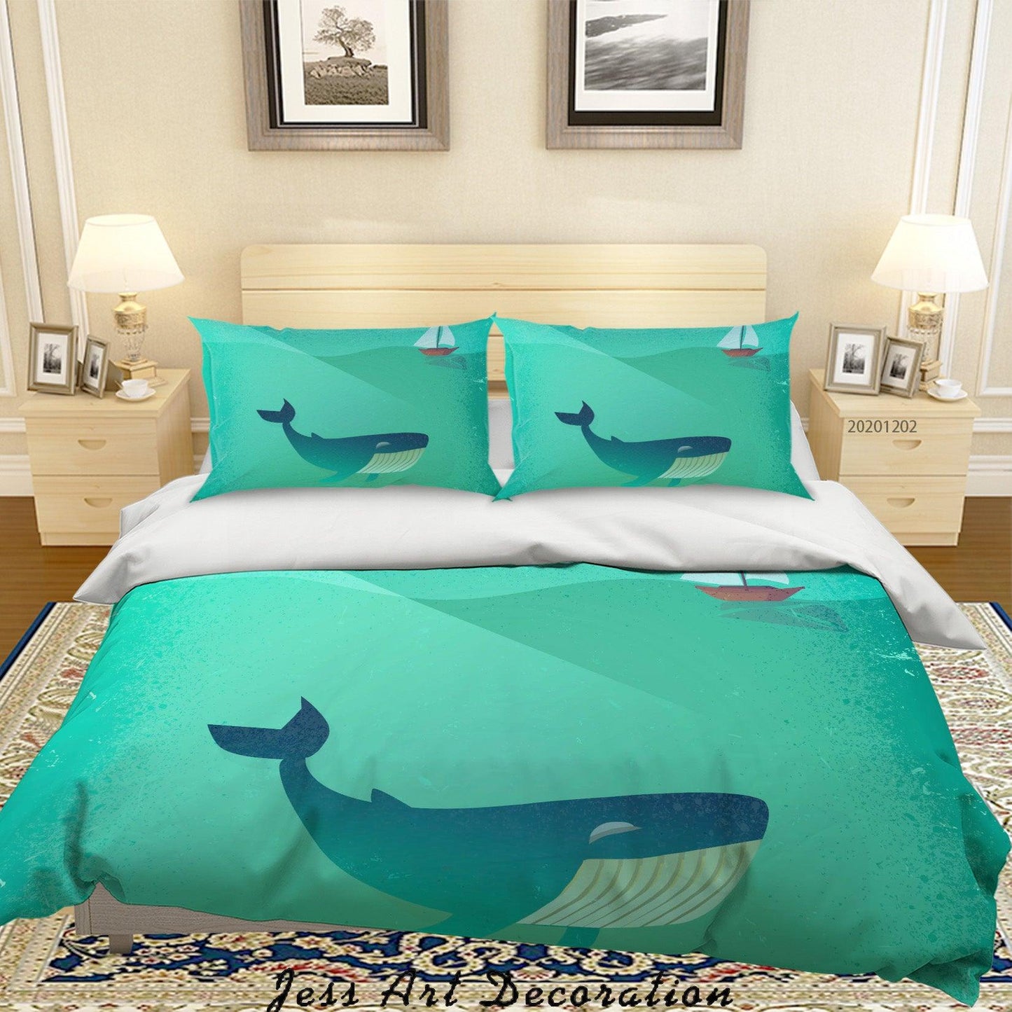 3D Cartoon Deep Ocean Giant Whale Fish Quilt Cover Set Bedding Set Duvet Cover Pillowcases LXL