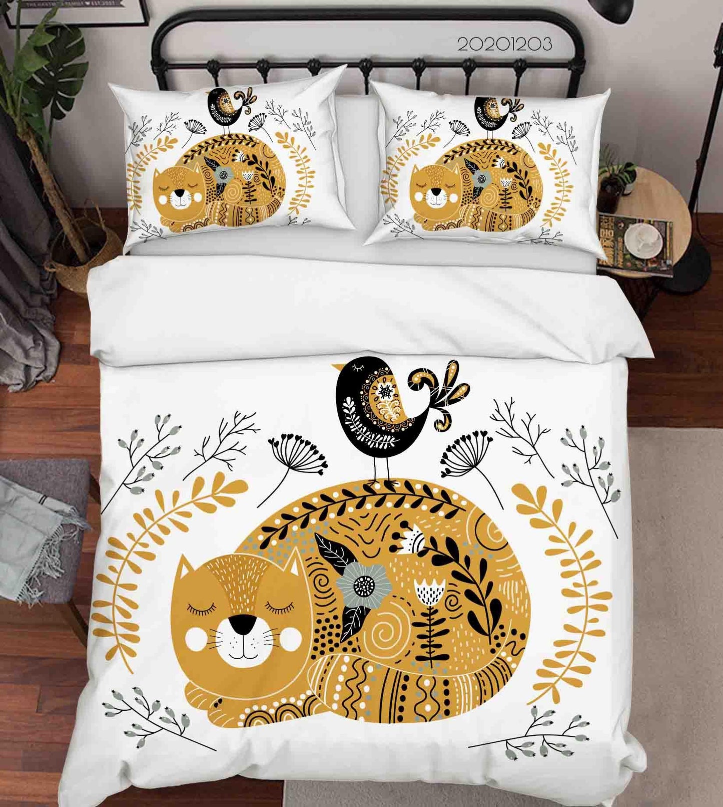 3D Cartoon Abstract Floral Plant Pattern Cat Animal Quilt Cover Set Bedding Set Duvet Cover Pillowcases LXL