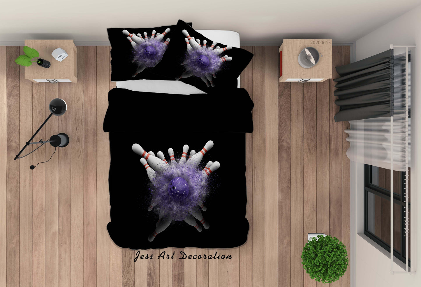 3D Black Bowling Quilt Cover Set Bedding Set Duvet Cover Pillowcases SF11