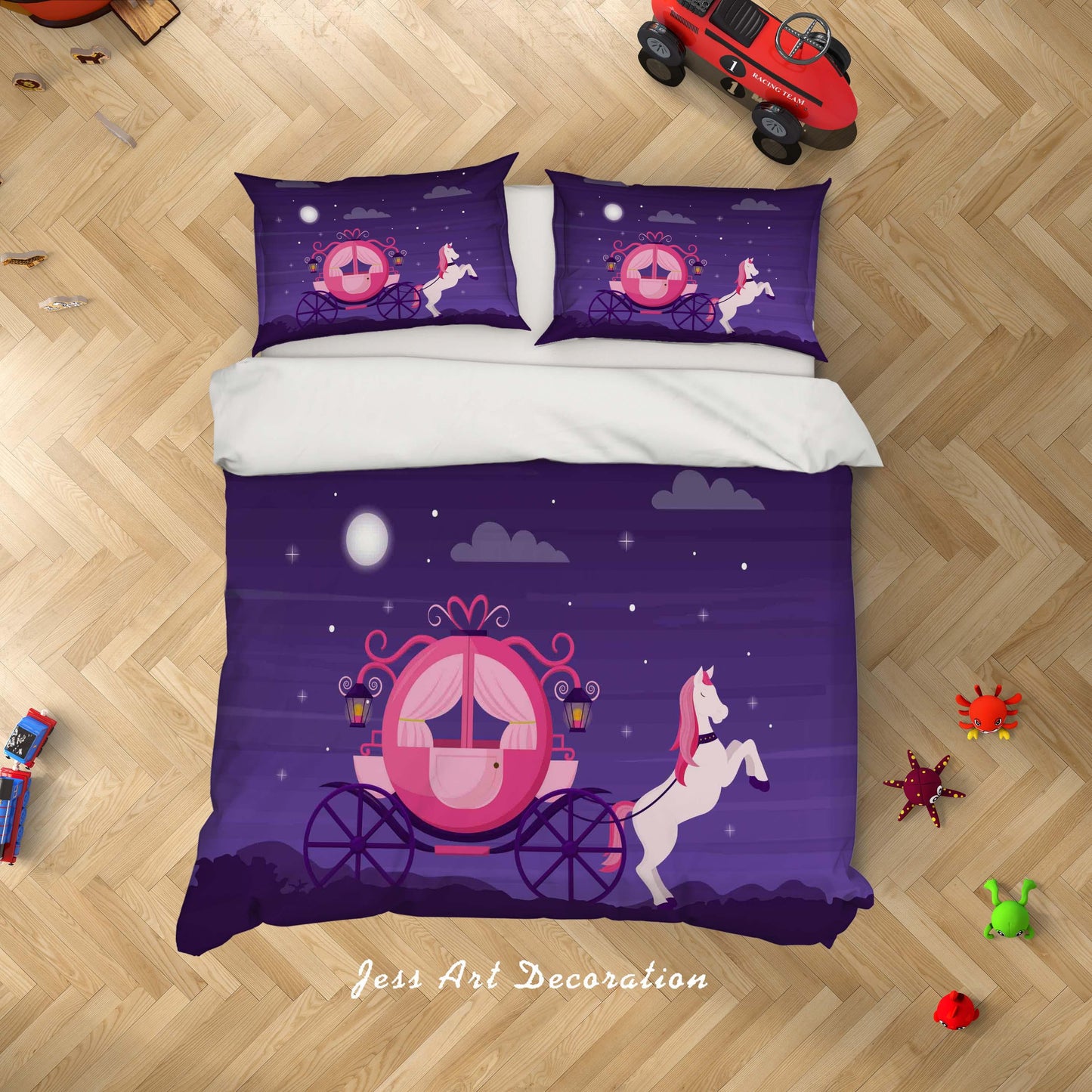 3D Cartoon Purple Carriage Sky Quilt Cover Set Bedding Set Duvet Cover Pillowcases A023 LQH