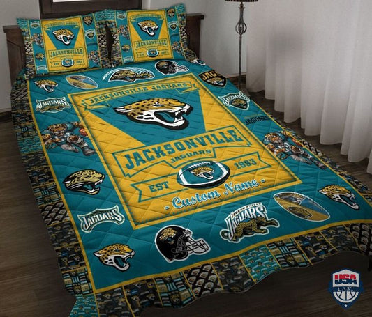 NFL Jacksonville Jaguars Custom Name Teal Gold Bedding Set