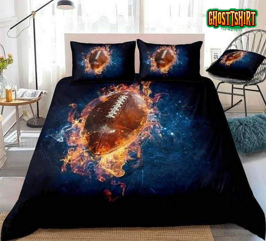 3D American Football Fire Rugby Bed Sheets Duvet Cover Bedding Set