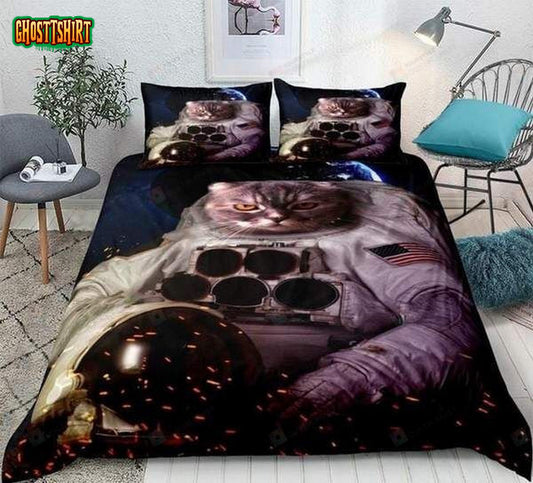 3D Astronaut Cat Bed Sheets Spread Duvet Cover Bedding Set