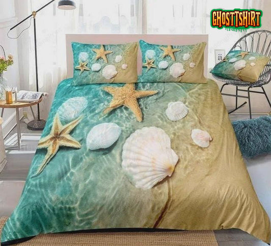 3D Beach Starfish and Seashell Relax Landscape Bed Sheets Duvet Cover Bedding Set