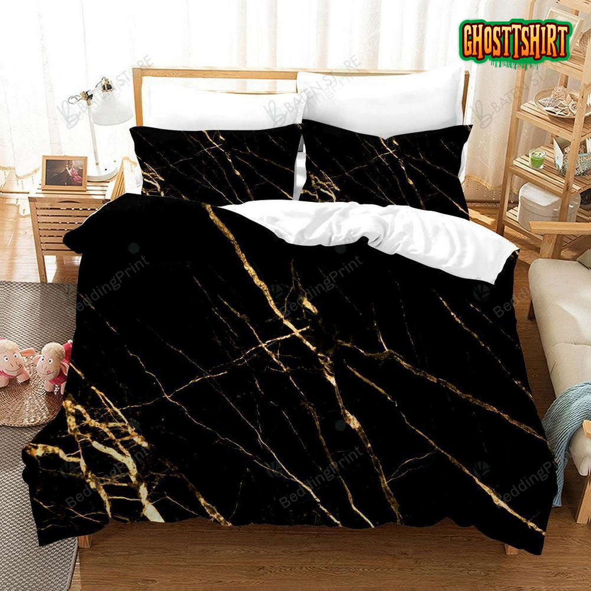 3D Black Golden Marble Printed Bed Sheets Duvet Cover Bedding Set