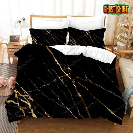 3D Black Golden Marble Printed Bed Sheets Duvet Cover Bedding Set