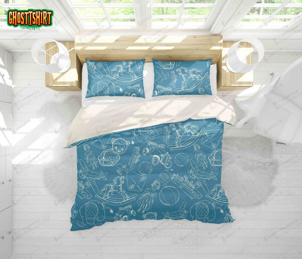 3D Blue Cartoon Toys Bed Sheets Duvet Cover Bedding Set