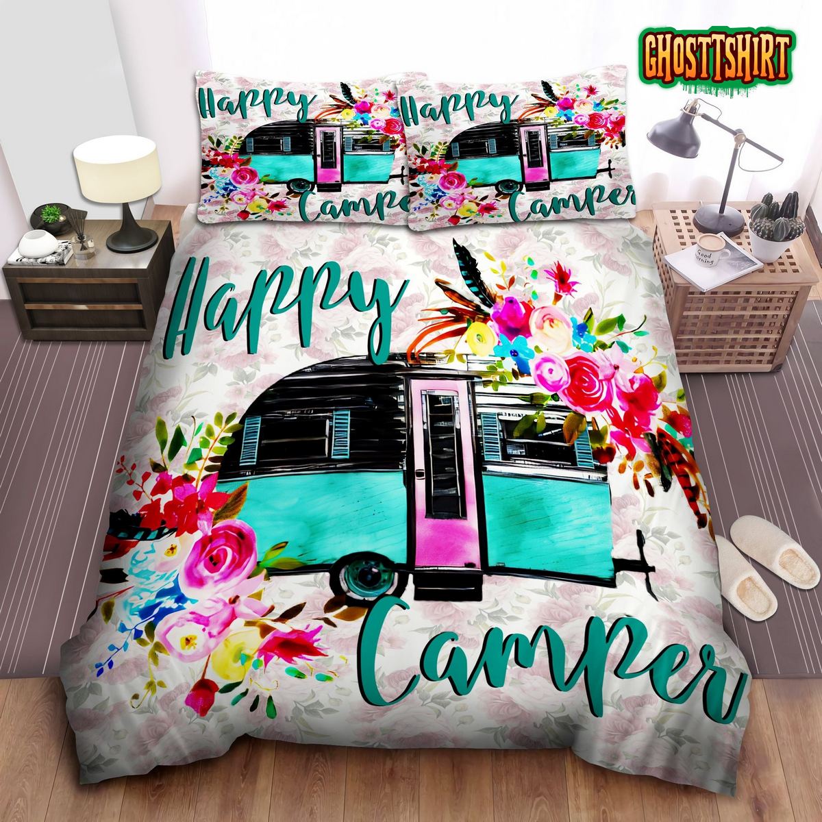3D Camping Car Happy Camper Bed Sheets Duvet Cover Bedding Set