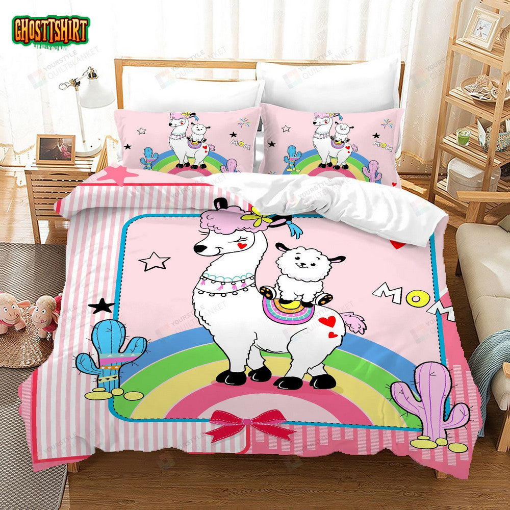3D Cartoon Alpaca Rainbow Bedding Set