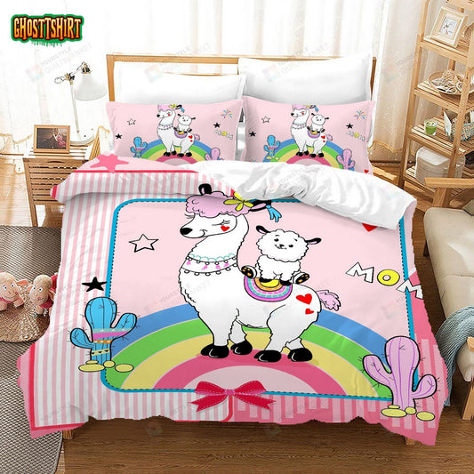 3D Cartoon Alpaca Rainbow Bedding Set