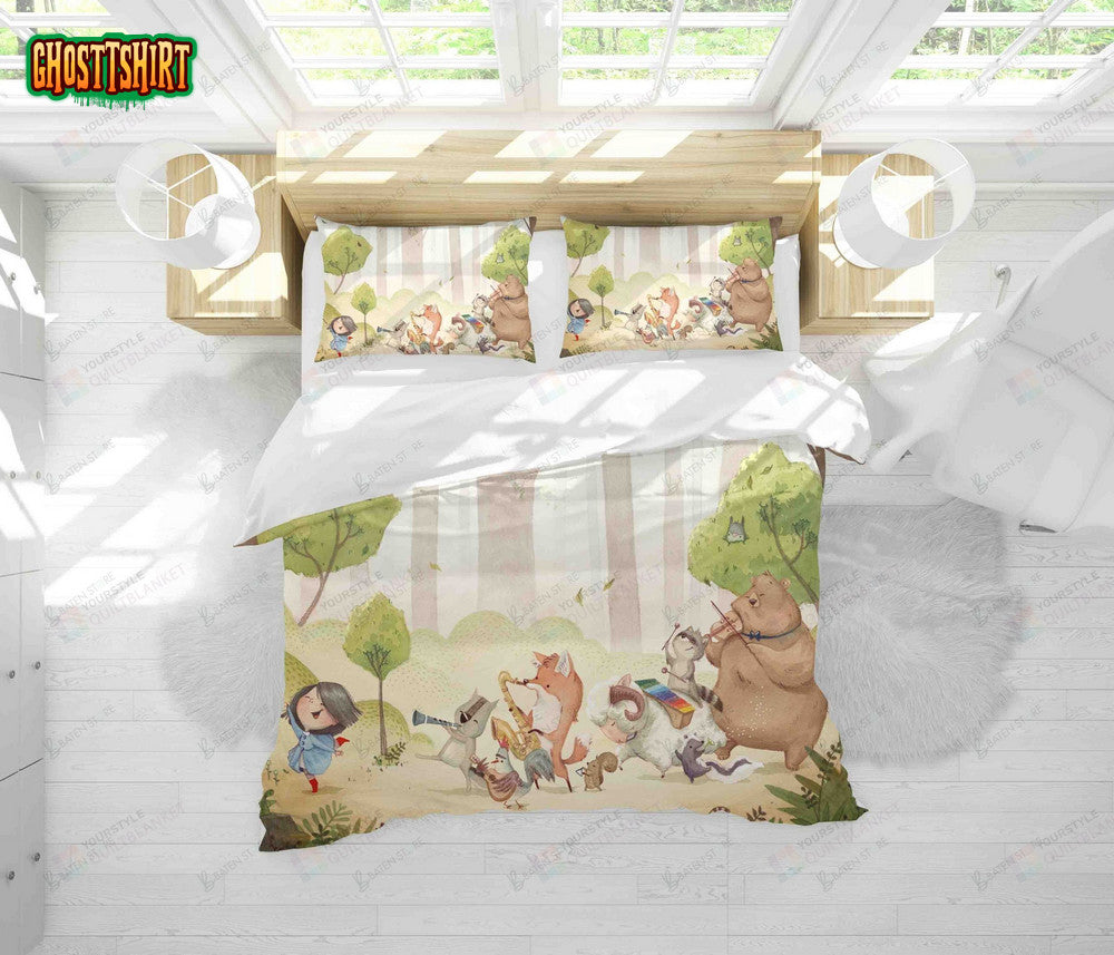 3D Cartoon Animal Forest Concert Bed Sheets Duvet Cover Bedding Set