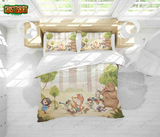 3D Cartoon Animal Forest Concert Bed Sheets Duvet Cover Bedding Set