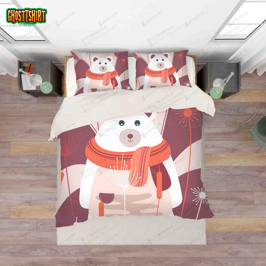3D Cartoon Bear Winter Bed Sheets Duvet Cover Bedding Set