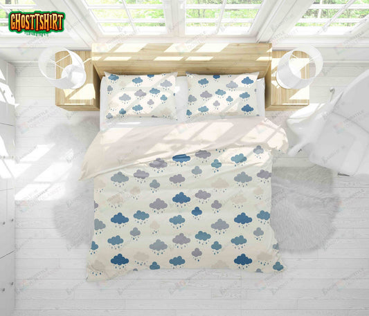 3D Cartoon Clouds Rain Bed Sheets Duvet Cover Bedding Set