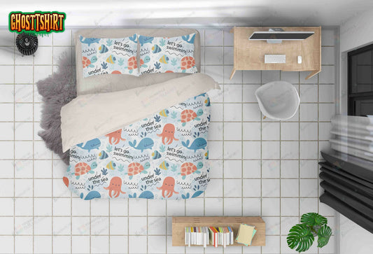 3D Cartoon Dolphin Octopus Bed Sheets Duvet Cover Bedding Set