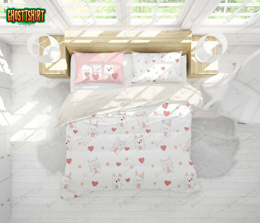 3D Cartoon Kitty, Puppy And Rabbit Bed Sheets Duvet Cover Bedding Set