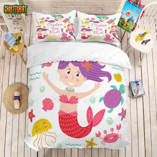 3D Cartoon Mermaid Bed Sheets Duvet Cover Bedding Set