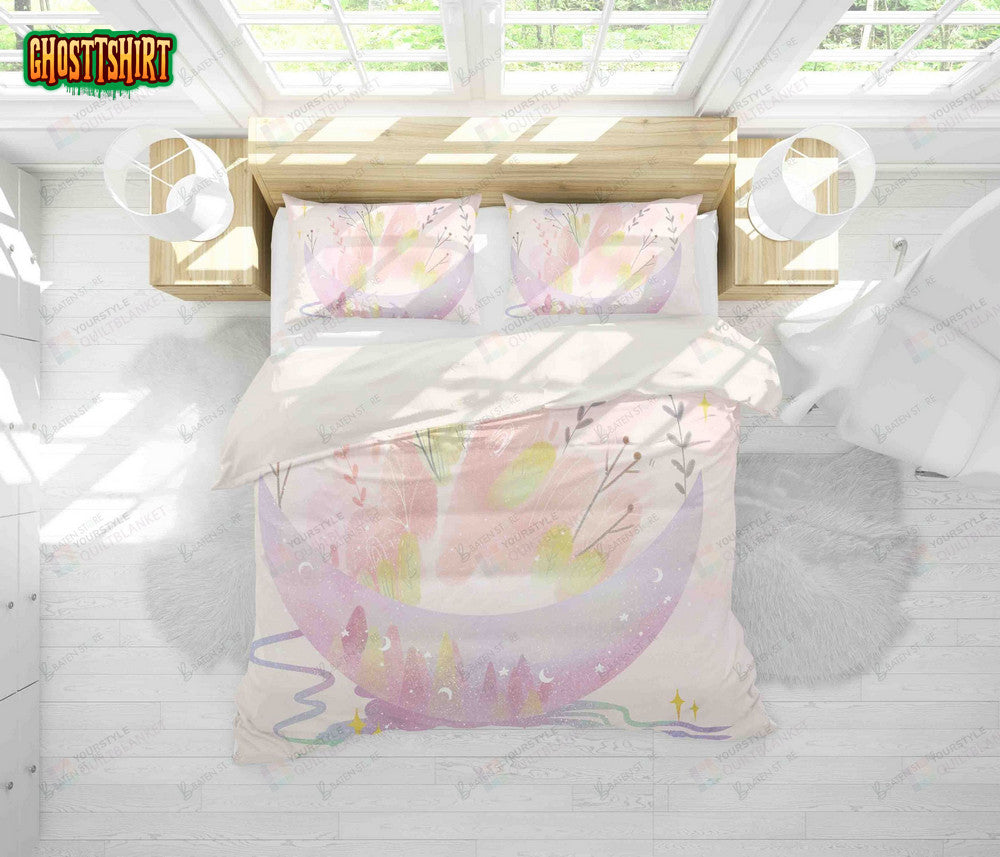 3D Cartoon Moon Plants Bed Sheets Duvet Cover Bedding Set