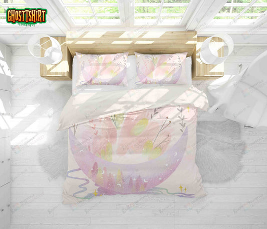 3D Cartoon Moon Plants Bed Sheets Duvet Cover Bedding Set