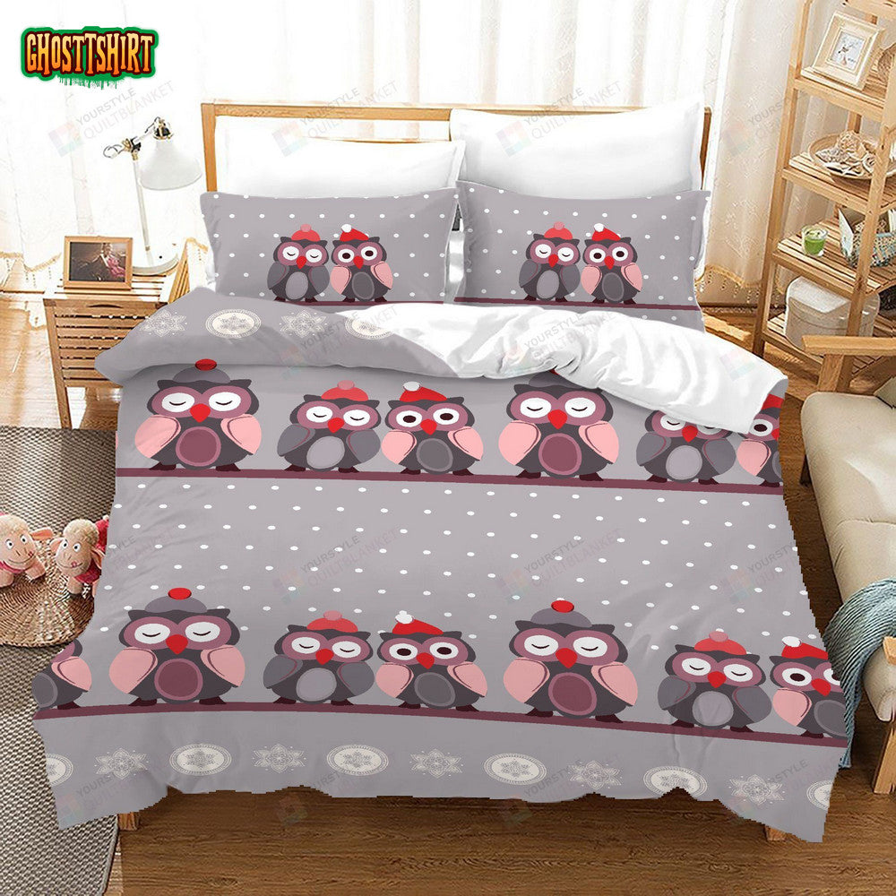 3D Cartoon Owl Grey Bed Sheets Duvet Cover Bedding Set