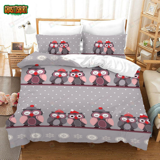 3D Cartoon Owl Grey Bed Sheets Duvet Cover Bedding Set