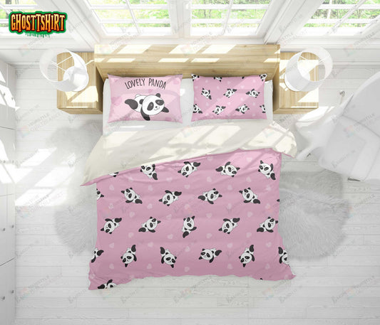 3D Cartoon Panda Pink Bed Sheets Duvet Cover Bedding Set