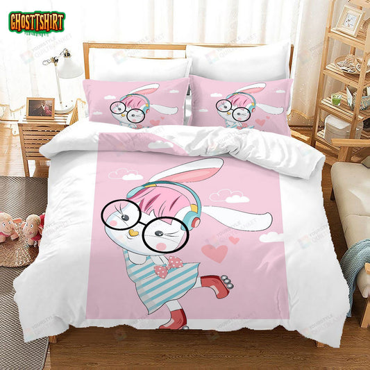 3D Cartoon Rabbit Pink Quilt Cover Set Bedding Set