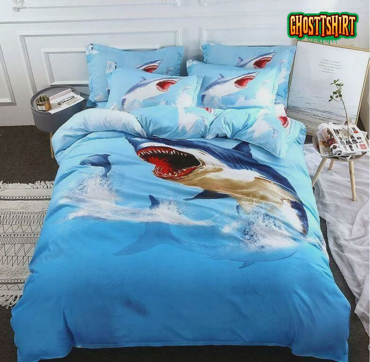 3D Cartoon Shark Bed Sheets Duvet Cover Bedding Set