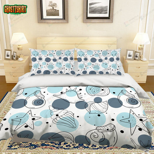 3D Cartoon Starfish Shell Bed Sheets Duvet Cover Bedding Set