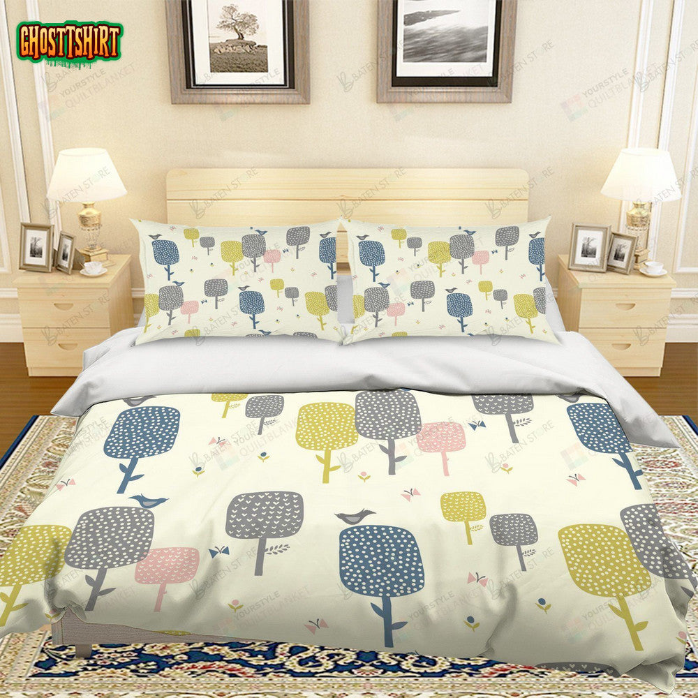 3D Cartoon Trees And Birds Bed Sheets Duvet Cover Bedding Set