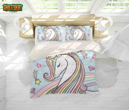 3D Cartoon Unicorn Bed Sheets Duvet Cover Bedding Set