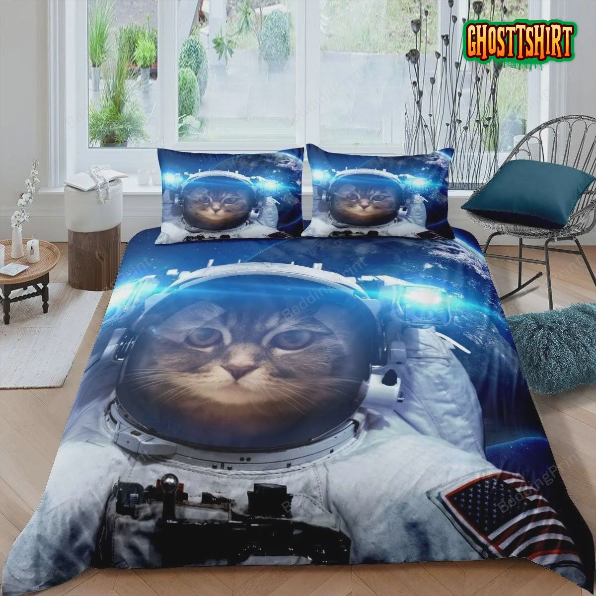3D Cat Astronaut Galaxy Outer Space Bed Sheets Duvet Cover Bedding Set