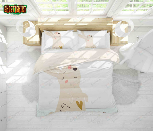 3D Color Cartoon Rabbit Bed Sheets Duvet Cover Bedding Set