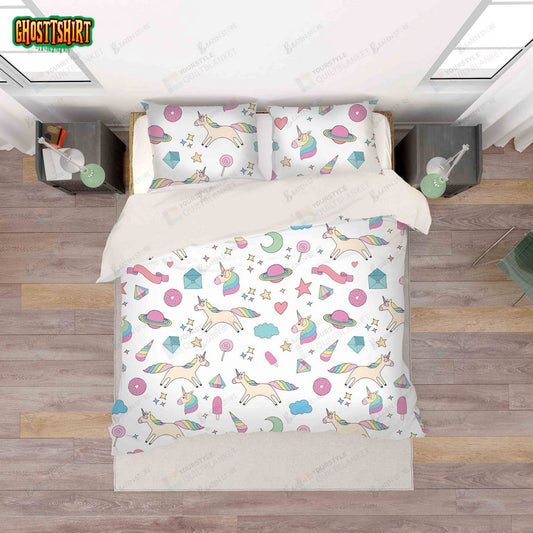 3D Color Cartoon Unicorn Pattern Bed Sheets Duvet Cover Bedding Set