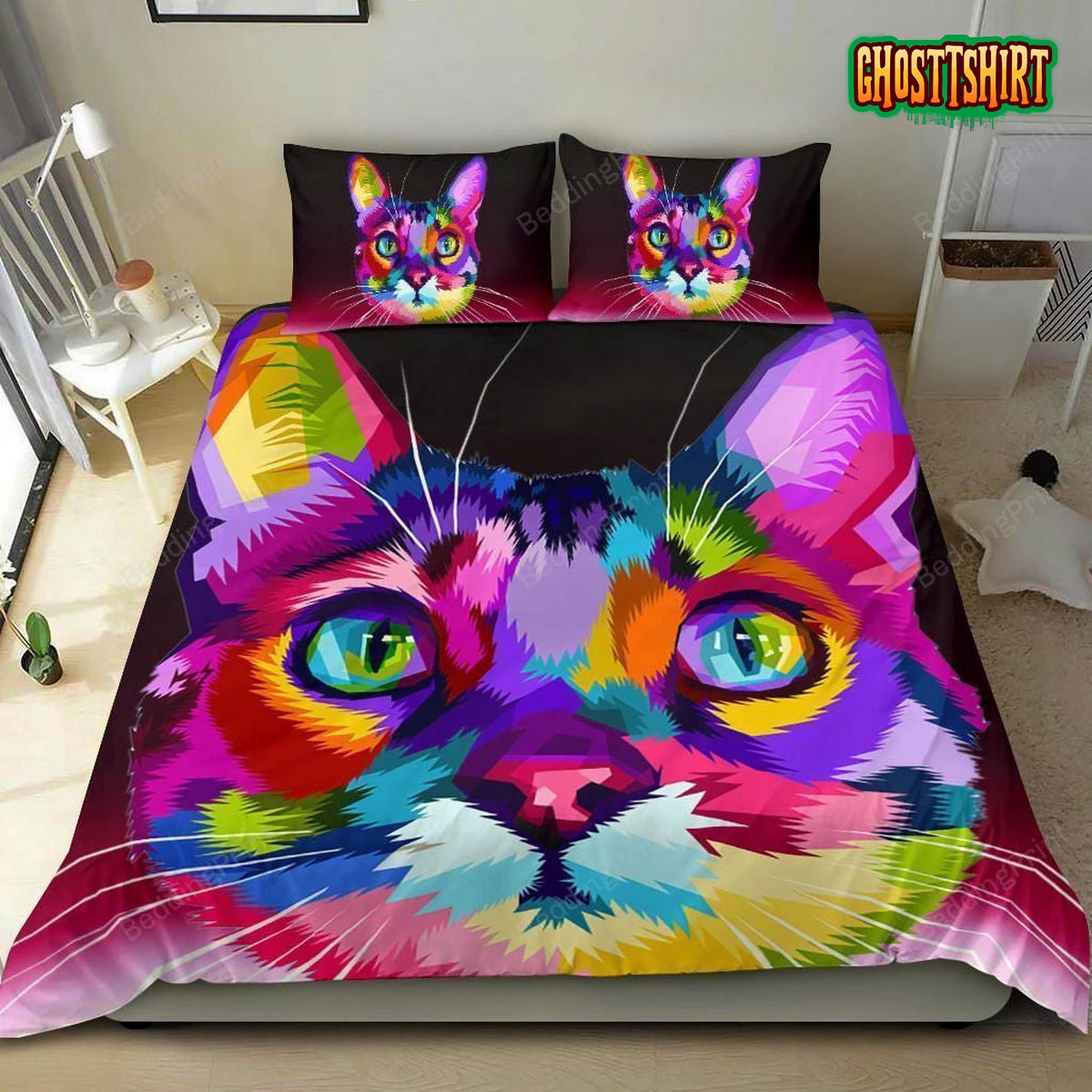 3D Colorful Cat Art Bed Sheets Duvet Cover Bedding Set